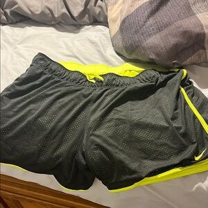 Nike Black and Neon Yellow Athletic Shorts
